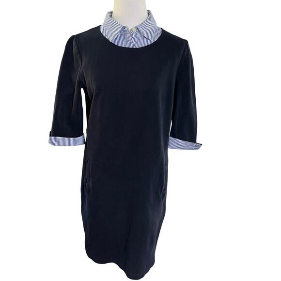 Talbots Petites MP Navy Knit Dress Striped Collar Cuffs Work Preppy Career M - Picture 1 of 16